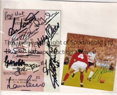 ENGLAND 1966 AUTOGRAPHS       A postcard of the 1966 World Cup Final ticket signed on the front by 10 players, Roger Hunt, Pe