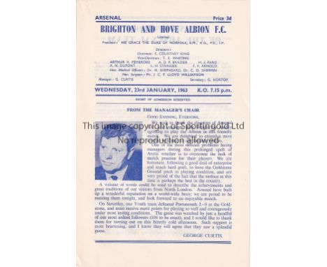 BRIGHTON V ARSENAL 1963     Programme for the Friendly at Brighton 23/1/1963.   Good