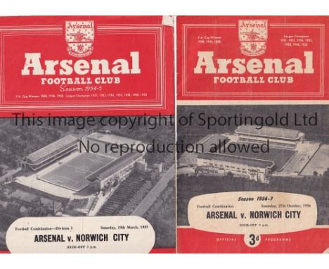ARSENAL- NORWICH   Three Arsenal reserves home programmes v Norwich, 51/2, 54/5 and 56/7. All four page issues, Football Comb