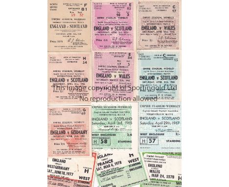 ENGLAND SCHOOLS TICKETS     Thirteen match tickets for England Schools games at Wembley, 1950- 1982 plus ticket for England Y