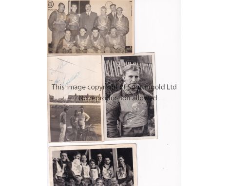 POOLE PIRATES / WEMBLEY LIONS SPEEDWAY    Eight postcard size photographs circa 1950 including team groups, portraits and act