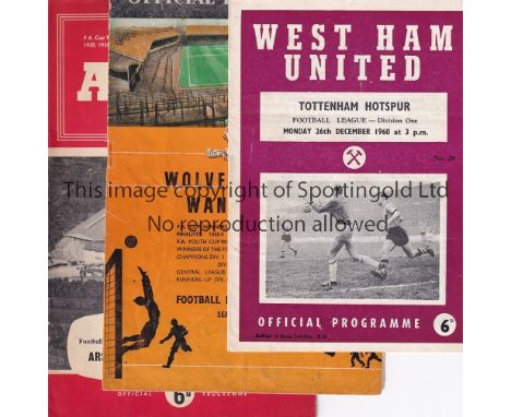 SPURS 60-61    Six Tottenham away programmes, 60-61, Double Season, Cup at Aston Villa and League at Wolves, Arsenal, Manches