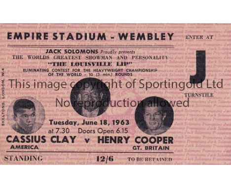 CASSIUS CLAY V HENRY COOPER        Ticket for the fight at Wembley Stadium 18/6/1963. Muhammad Ali was known as The Louisvill