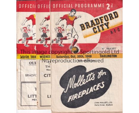 BRADFORD CITY     Seventy six Bradford City home programmes  v Darlington 48-49, v Oldham 49-50, 31 from the mid 50's inc v H