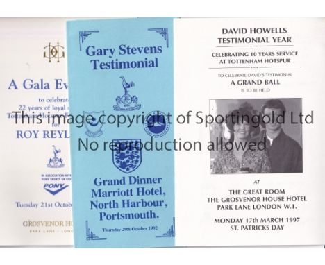 TOTTENHAM    Four Menus/programmes of events for Testimonials for Tottenham players and staff. Comprises Boxing-Dinner Evenin