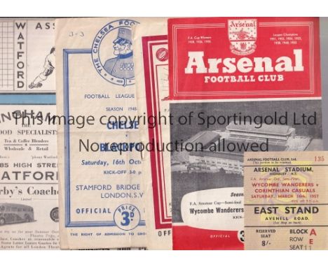 LONDON FOOTBALL PROGRAMMES     Six programmes including Arsenal v Tottenham 48/9 FA Cup, Chelsea v Blackpool 48/9, score on f