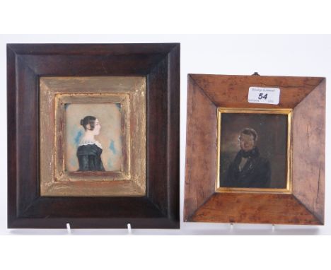 A 19th century maple framed painted miniature portrait of a gentleman,
height 7" overall and a 19th century framed miniature 