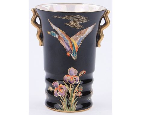 A Carltonware vase,
with enamelled and gilded bird and floral decoration, height 4.3".