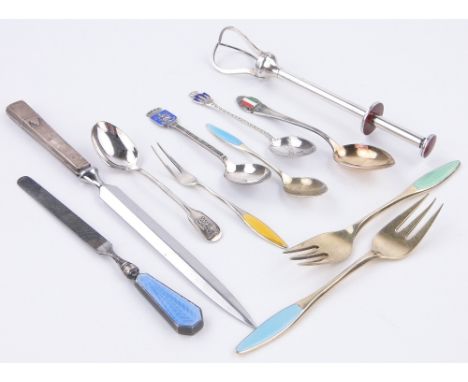 A Collection of silver and enamel cutlery, etc.