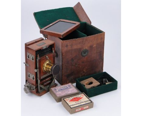 Antique plate camera by E & H T Anthony of New York,
circa 1900, lens by Darlot of Paris, hemispheric rapid, in original leat