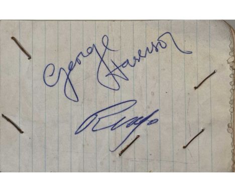 A c 1960s autograph book, with a good selection of autographs and memorabilia (band calling cards etc) with autographs by Geo