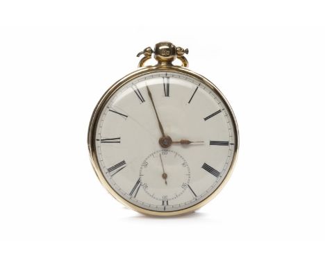 EIGHTEEN CARAT GOLD OPEN FACE KEY WIND POCKET WATCHverge movement, retailed by James Doig of Edinburgh, the white enamel dial