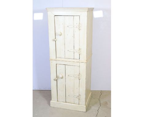 Vintage painted pine store cupboard with two doors 