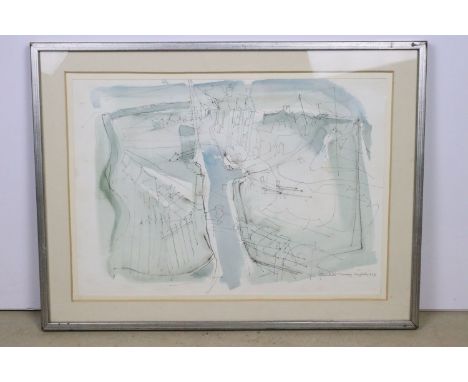 Tony Giles (British, 1925 - 1994), 'Goonbell Memory' (Cornwall) - an abstract view with steam train, watercolour, signed lowe
