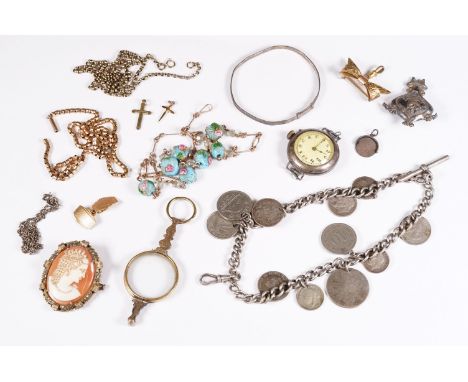 A small collection of silver and yellow metal jewellery to include bracelet, cufflinks, wristwatch, brooch...etc..