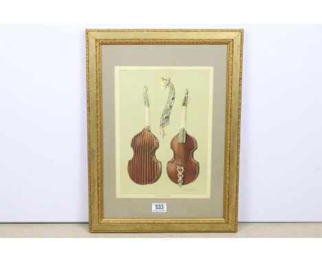 After William Gibb, Viola da Gamba, colour print, 34 x 24.5cm, framed and glazed