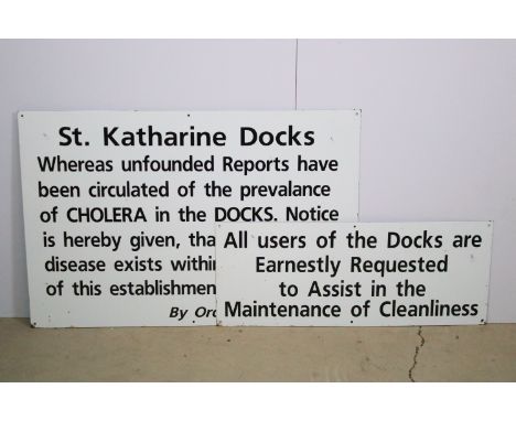 Two 20th century docks enamel signs, 'All users of the Docks are Earnestly Requested to Assist in the Maintenance of Cleanlin