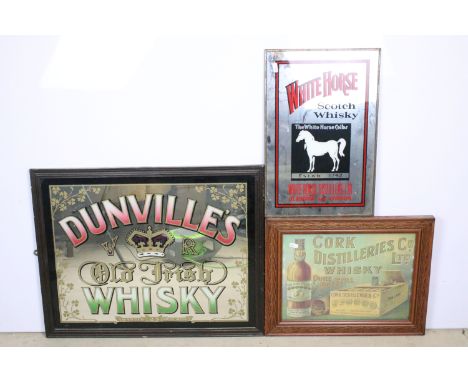 Advertising - Dunville's VR Old Trish Whisky Awarded 25 Prize Medals, mirror framed 51.5 x 64.5cm, White Horse Scotch Whisky 