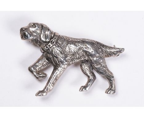 Sterling silver gun dog brooch 