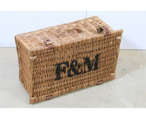Fortnum &amp; Mason wicker hamper / picnic basket with leather fastenings, 43cm long