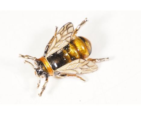 Large enamel brooch in the form of a bee, 4cm long with pouch