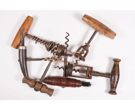 Victorian Ferguson Whiskey advertising corkscrew, Bonsa corkscrew and four other corkscrews (6)