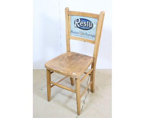 20th century elm double sided vintage advertising chair 'Restu - Washes White Overnight' H 80cm 