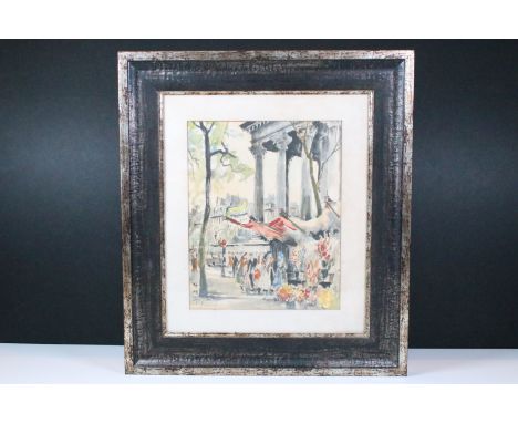 Franz Herbelot (French, 20th century), Impressionist view of Marche aux Fleurs - Place de La Madeleine, watercolour, signed l