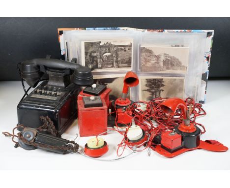Postcard album of mixed early 20th century examples together with mid century Semens telephone and communication equipment (1