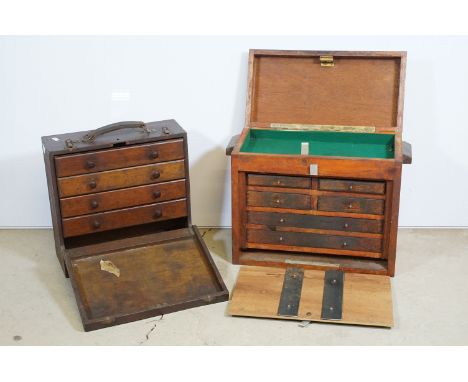 Small wooden drawer tool carry case cabinet housing four drawers together with a tool/ display cabinet with four short and tw