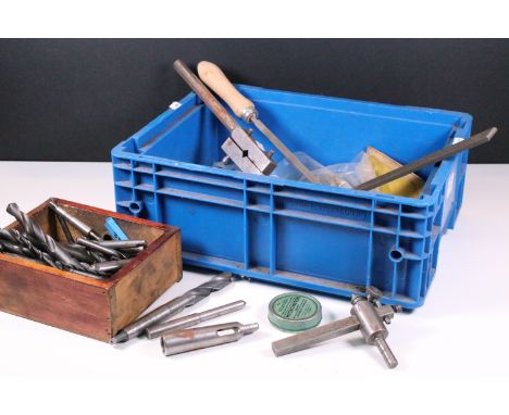 Selection of tools to include files and various sized drill bits (1 box) 
