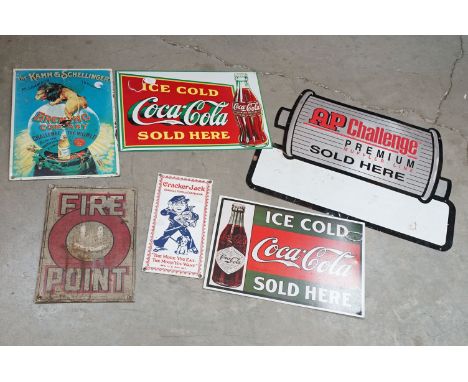 Group of 20th century vintage advertising metal signs to include Kamm &amp; Schellinger brewery, Cracker Jack confectionary, 