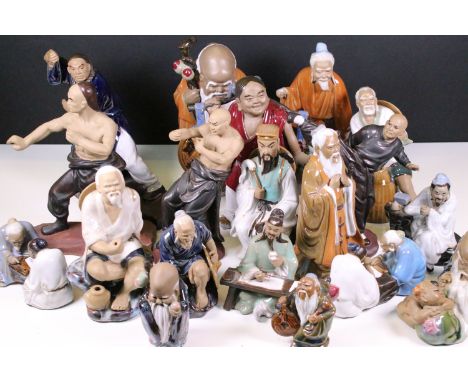 Large collection of 20th century Chinese ceramic mud men figurines in varying sizes (1 box) 