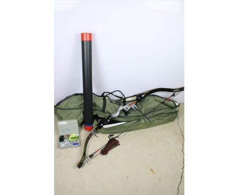 Lynx by Martin Series 1400 XR Series compound bow in camouflage green and black, together with arrows and accessories in Crus