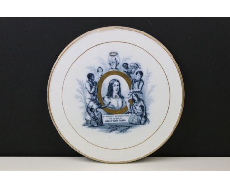 19th Century Victorian ceramic plaque commemorating 'Mrs Harriet Beecher Stowe the Author of Uncle Tom's Cabin', with transfe