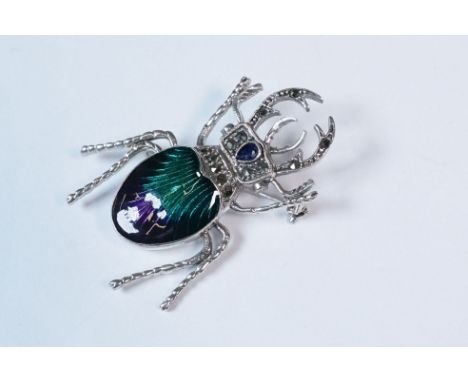 Silver and enamel bug brooch 
