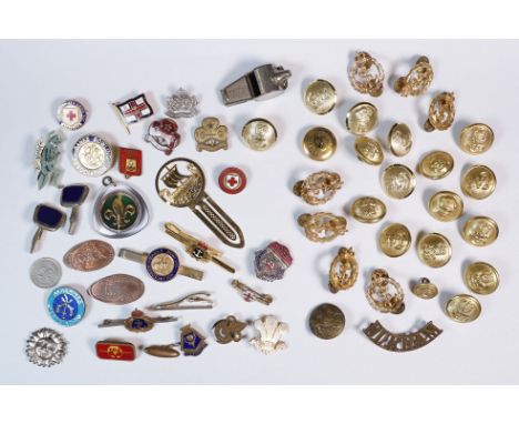 A small group of collectables to include naval buttons, Acme whistle, enamel badges, cufflinks...etc..