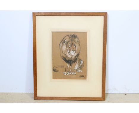 Clement Weisbecker (American, 20th century), study of a lion, mixed media, signed lower right, 25.5 x 18cm, framed and glazed