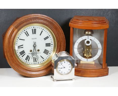 20th century circular oak framed two train wall clock, the dial marked 'Billon, Cours, Gambetta, Lyon', 37.5cm diameter overa