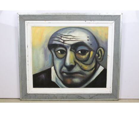 Abstract school, portrait study of a man's face, oil, 49 x 61.5cm, framed