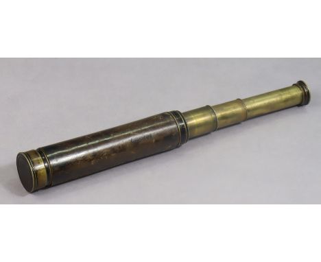 A 19th century brass three-draw telescope with a leather-covered tube, inscribed "Lt Col Sir Henry H Bradford Gren. Gds." &am