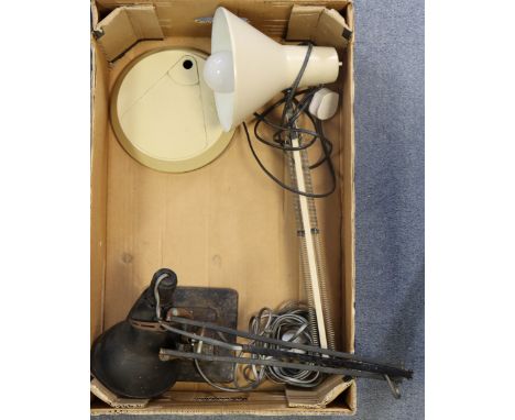 A Herbert Terrys of Redditch anglepoise desk lamp; together with another desk lamp, a cane carpet-beater, a parasol, etc.