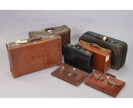 Five vintage suitcases; two ditto holdalls; &amp; two satchels. 