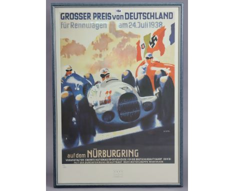 After Alfred Hiesl (1910-1950) a German Grand Prix Nurburgring 1938 Limited Edition coloured lithograph issued by Coys of Ken