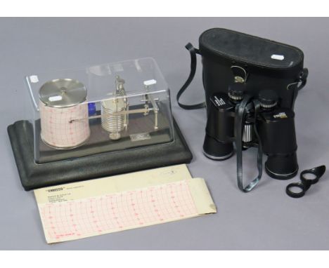 A modern barograph by Casella of London, 13” wide; &amp; a pair of Boots “Admiral II” 10 x 50mm binoculars, with case. 