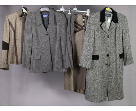 A vintage Paul Costelloe ladies’ overcoat (size 16); &amp; three 1980’s skirt suits.