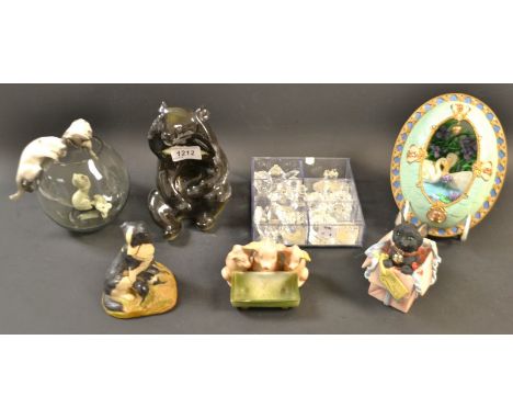 Ceramic and Glass - A USSR model of a bear;  a Bradford exchange model The embrace, limited edition; other animal and bird mo