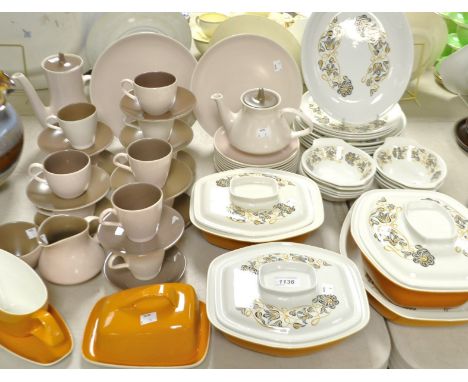 A Poole tea and coffee service for ten, printed marks; a Poole Desert Song part dinner service, comprising graduating serving