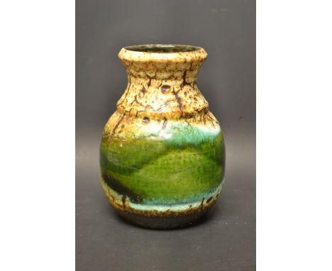 A West German Bay ceramic ovoid vase, drip glazed in green and sandy tones, 17cm