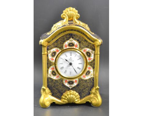 A Royal Crown Derby Old Imari 1128 mantel clock, 23cm high,  second quality